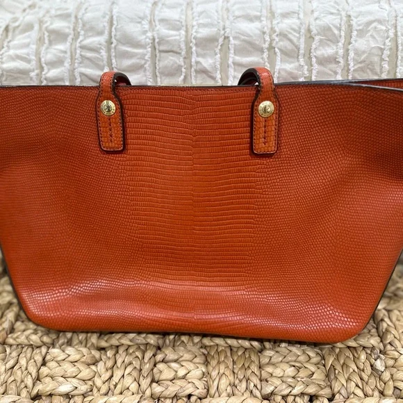 HENRI BENDEL Orange Lizard Embossed Leather East/West Shoulder Tote - Picture 4 of 7